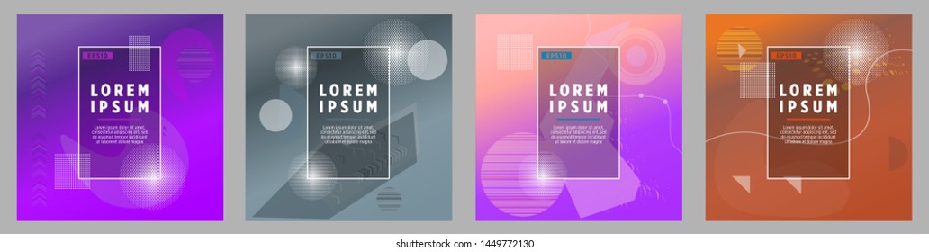 Covers templates set with bauhaus, memphis and hipster style graphic geometric elements. Applicable for placards, brochures, posters, covers and banners.