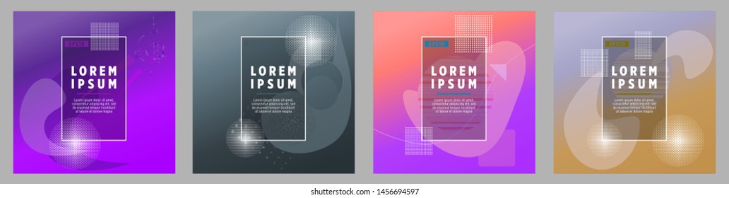 Covers templates set with bauhaus, memphis and hipster style graphic geometric elements. Applicable for placards, brochures, posters, covers and banners.