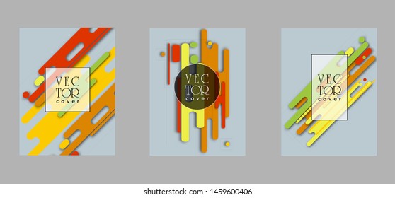 Covers templates set with bauhaus, memphis and hipster style graphic geometric elements. Applicable for placards, brochures, posters, covers and banners.