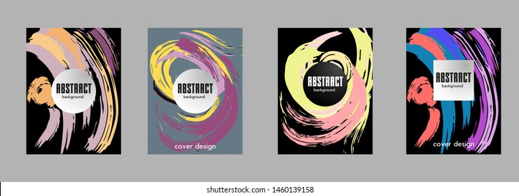 Covers templates set with bauhaus, memphis and hipster style graphic geometric elements. Applicable for placards, brochures, posters, covers and banners.