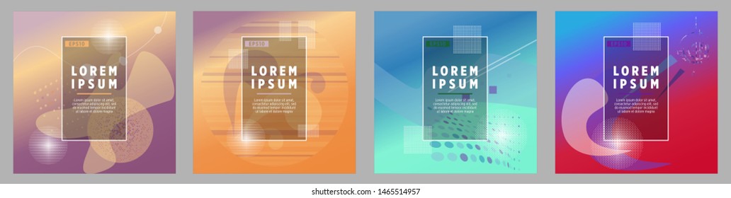 Covers templates set with bauhaus, memphis and hipster style graphic geometric elements. Applicable for placards, brochures, posters, covers and banners.