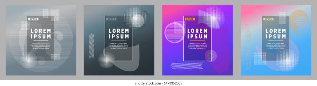 Covers templates set with bauhaus, memphis and hipster style graphic geometric elements. Applicable for placards, brochures, posters, covers and banners.