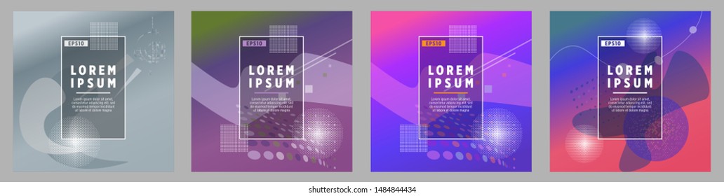 Covers templates set with bauhaus, memphis and hipster style graphic geometric elements. Applicable for placards, brochures, posters, covers and banners.