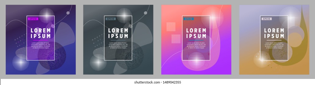 Covers templates set with bauhaus, memphis and hipster style graphic geometric elements. Applicable for placards, brochures, posters, covers and banners.