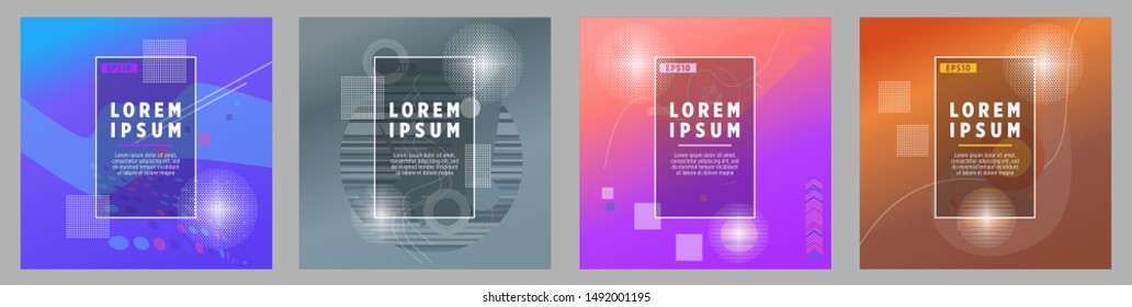 Covers templates set with bauhaus, memphis and hipster style graphic geometric elements. Applicable for placards, brochures, posters, covers and banners.