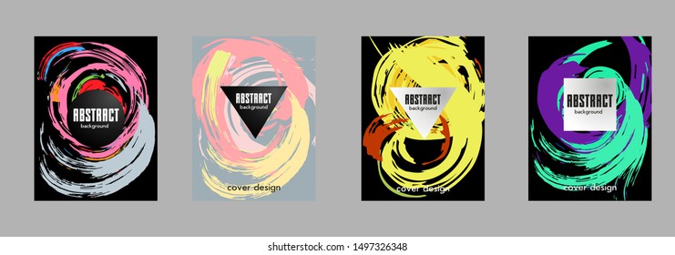 Covers templates set with bauhaus, memphis and hipster style graphic geometric elements. Applicable for placards, brochures, posters, covers and banners.