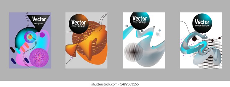 Covers templates set with bauhaus, memphis and hipster style graphic geometric elements. Applicable for placards, brochures, posters, covers and banners.