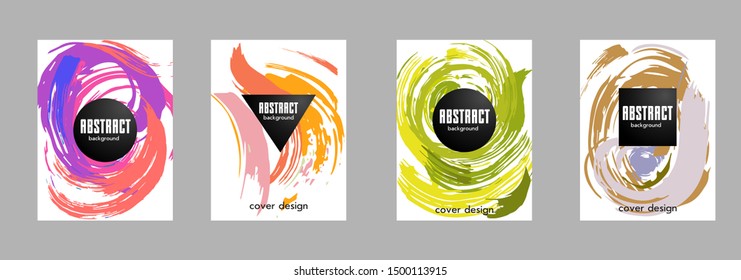Covers templates set with bauhaus, memphis and hipster style graphic geometric elements. Applicable for placards, brochures, posters, covers and banners.