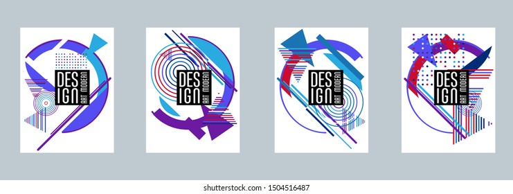 Covers templates set with bauhaus, memphis and hipster style graphic geometric elements. Applicable for placards, brochures, posters, covers and banners.