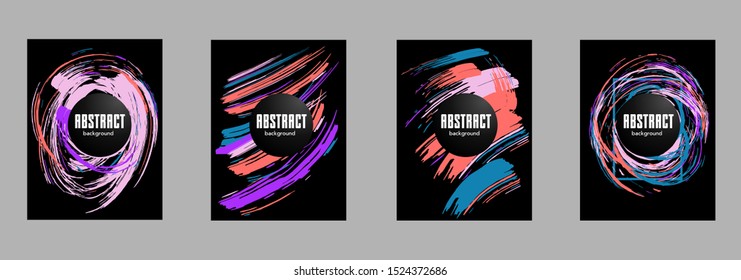 Covers templates set with bauhaus, memphis and hipster style graphic geometric elements. Applicable for placards, brochures, posters, covers and banners.