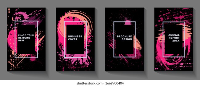 Covers templates set with bauhaus, memphis and hipster style graphic geometric elements. Applicable for placards, brochures, posters, covers and banners. A modern colorful flyer.