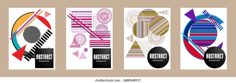 Covers templates set with bauhaus, memphis and hipster style graphic geometric elements.  