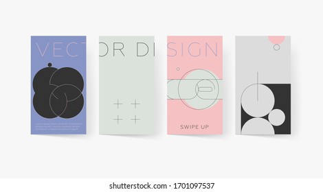 Covers templates set with bauhaus, memphis and hipster style graphic geometric and glitch elements. Applicable for placards, brochures, posters, covers and banners. Vector illustrations.