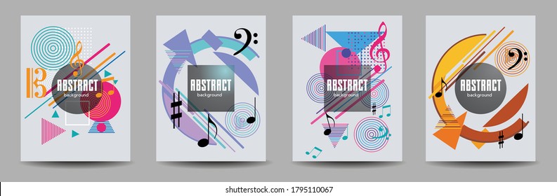 Covers templates set with bauhaus, memphis and hipster style graphic geometric elements. Applicable for placards, brochures, posters, covers and banners.