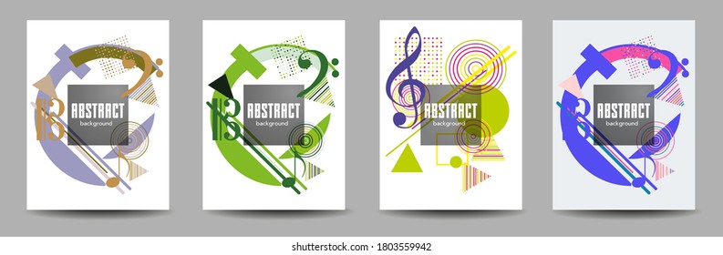 Covers templates set with bauhaus, memphis and hipster style graphic geometric elements. Applicable for placards, brochures, posters, covers and banners.