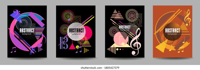 Covers templates set with bauhaus, memphis and hipster style graphic geometric elements. Applicable for placards, brochures, posters, covers and banners.