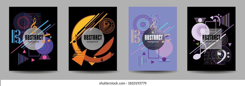 Covers templates set with bauhaus, memphis and hipster style graphic geometric elements. Applicable for placards, brochures, posters, covers and banners.