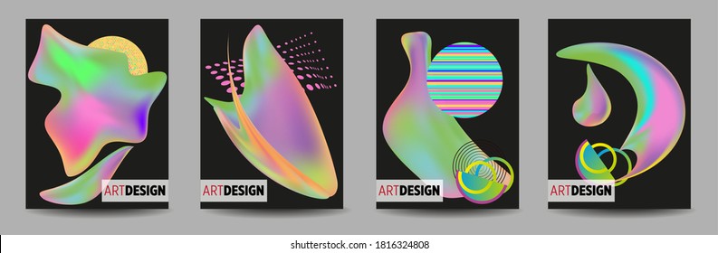 Covers templates set with bauhaus, memphis and hipster style graphic geometric elements. Applicable for placards, brochures, posters, covers and banners.