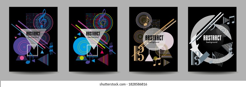 Covers templates set with bauhaus, memphis and hipster style graphic geometric elements. Applicable for placards, brochures, posters, covers and banners.