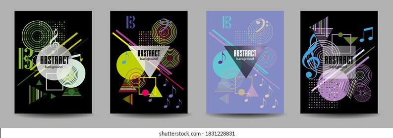 Covers templates set with bauhaus, memphis and hipster style graphic geometric elements. Applicable for placards, brochures, posters, covers and banners.