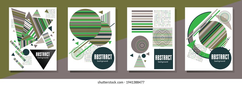 Covers templates set with bauhaus, memphis and hipster style graphic geometric elements. This illustration can be used as a print on t shirts and bags, stationary or as a poster.