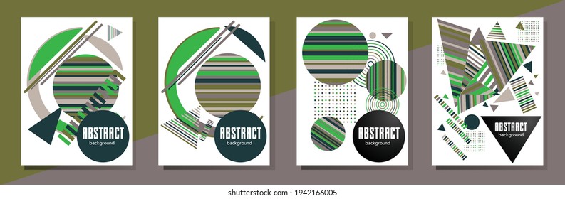 Covers templates set with bauhaus, memphis and hipster style graphic geometric elements. This illustration can be used as a print on t shirts and bags, stationary or as a poster.