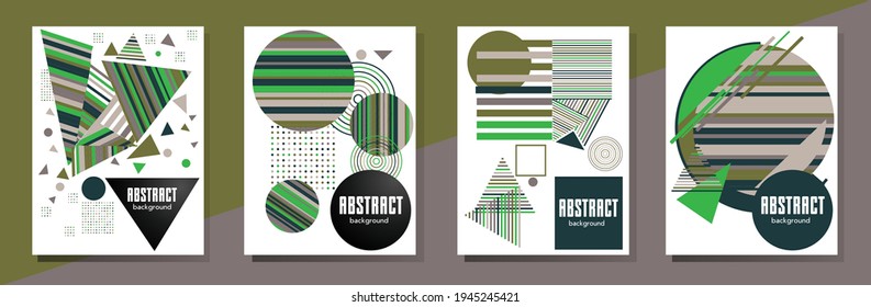Covers templates set with bauhaus, memphis and hipster style graphic geometric elements. This illustration can be used as a print on t shirts and bags, stationary or as a poster.