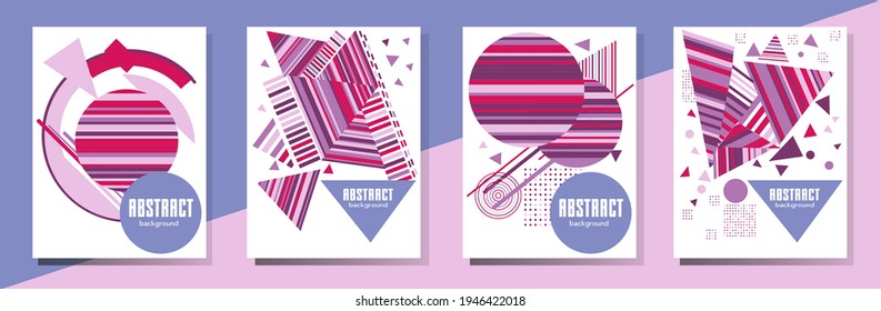 Covers templates set with bauhaus, memphis and hipster style graphic geometric elements. This illustration can be used as a print on t shirts and bags, stationary or as a poster.