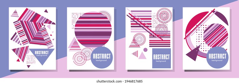 Covers templates set with bauhaus, memphis and hipster style graphic geometric elements. This illustration can be used as a print on t shirts and bags, stationary or as a poster.