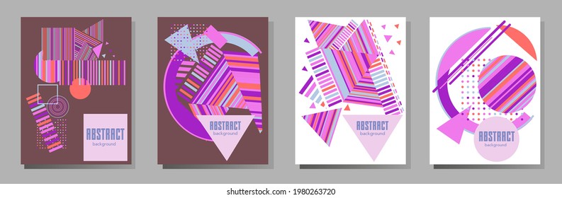 Covers templates set with bauhaus, memphis and hipster style graphic geometric elements. This illustration can be used as a print on t shirts and bags, stationary or as a poster.