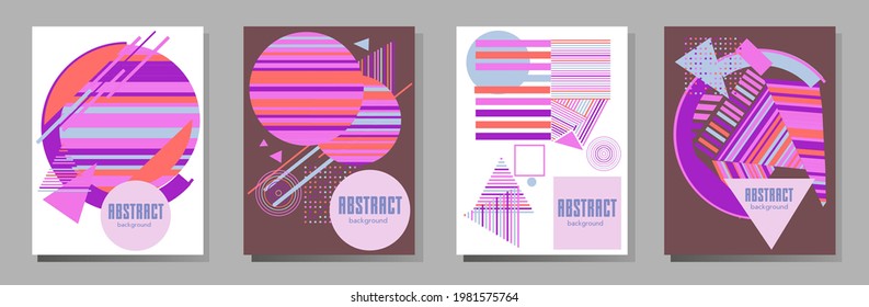 Covers templates set with bauhaus, memphis and hipster style graphic geometric elements. This illustration can be used as a print on t shirts and bags, stationary or as a poster.