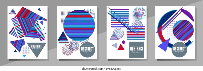 Covers templates set with bauhaus, memphis and hipster style graphic geometric elements. This illustration can be used as a print on t shirts and bags, stationary or as a poster.