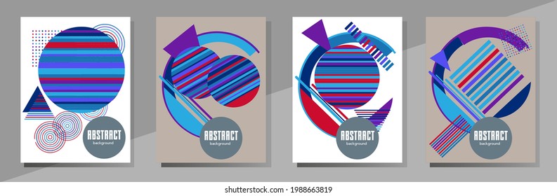 Covers templates set with bauhaus, memphis and hipster style graphic geometric elements. This illustration can be used as a print on t shirts and bags, stationary or as a poster.