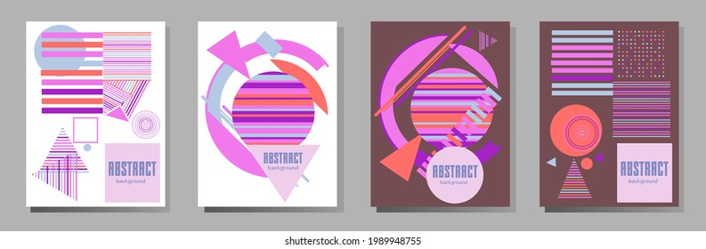 Covers templates set with bauhaus, memphis and hipster style graphic geometric elements. This illustration can be used as a print on t shirts and bags, stationary or as a poster.