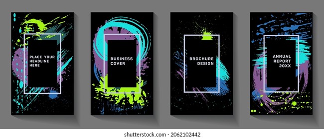 Covers templates set with bauhaus, memphis and hipster style graphic geometric elements.  Applicable for placards, brochures, posters, covers and banners. A modern colorful flyer.