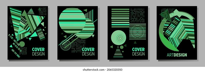 Covers templates set with bauhaus, memphis and hipster style graphic geometric elements. This illustration can be used as a print on t shirts and bags, stationary or as a poster.