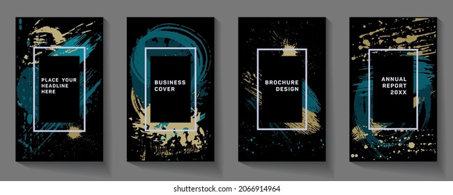 Covers templates set with bauhaus, memphis and hipster style graphic geometric elements.  Applicable for placards, brochures, posters, covers and banners. A modern colorful flyer.