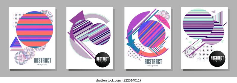 Covers templates set with bauhaus, memphis and hipster style graphic geometric elements. Universal abstract layouts. Applicable for placards, brochures, posters, covers and banners.
