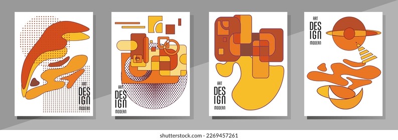 Covers templates set with bauhaus, memphis and hipster style graphic geometric elements. Universal abstract layouts. Applicable for placards, brochures, posters, covers and banners.
