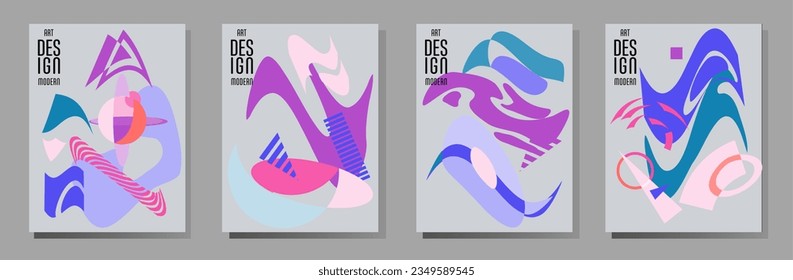Covers templates set with bauhaus, memphis and hipster style graphic geometric elements. Universal abstract layouts. Applicable for placards, brochures, posters, covers and banners.

