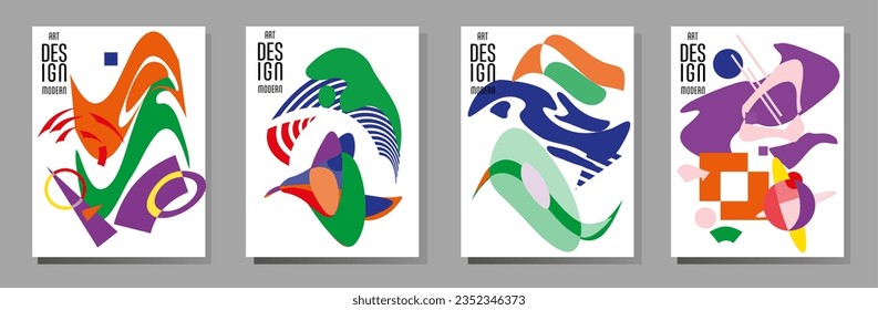 Covers templates set with bauhaus, memphis and hipster style graphic geometric elements. Universal abstract layouts. Applicable for placards, brochures, posters, covers and banners.
