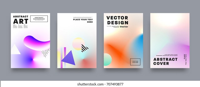 Covers templates set with bauhaus, memphis and hipster style graphic geometric elements. Applicable for placards, brochures, posters, covers and banners. Vector illustrations.