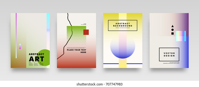 Covers templates set with bauhaus, memphis and hipster style graphic geometric elements. Applicable for placards, brochures, posters, covers and banners. Vector illustrations.