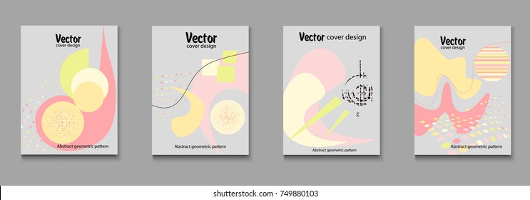Covers templates set with bauhaus, memphis and hipster style graphic geometric elements. Applicable for placards, brochures, posters, covers and banners. Vector illustrations.