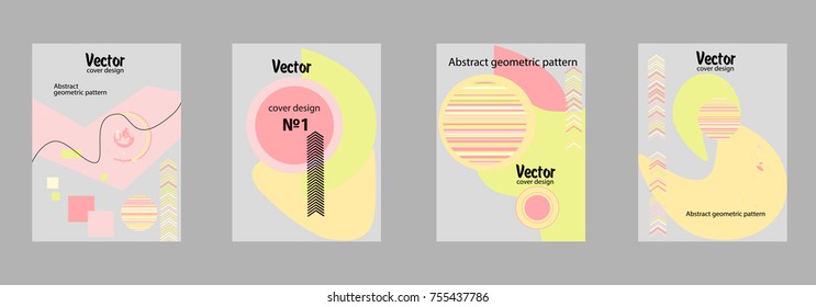 Covers templates set with bauhaus, memphis and hipster style graphic geometric elements. Applicable for placards, brochures, posters, covers and banners.