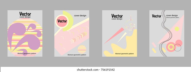 Covers templates set with bauhaus, memphis and hipster style graphic geometric elements. Applicable for placards, brochures, posters, covers and banners.
