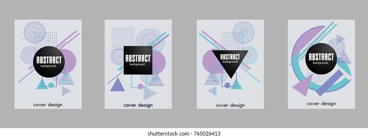 Covers templates set with bauhaus, memphis and hipster style graphic geometric elements. Applicable for placards, brochures, posters, covers and banners.