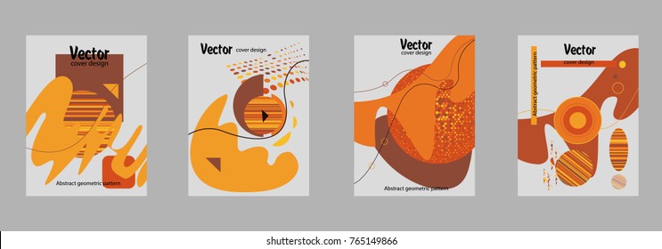 Covers templates set with bauhaus, memphis and hipster style graphic geometric elements. Applicable for placards, brochures, posters, covers and banners.
