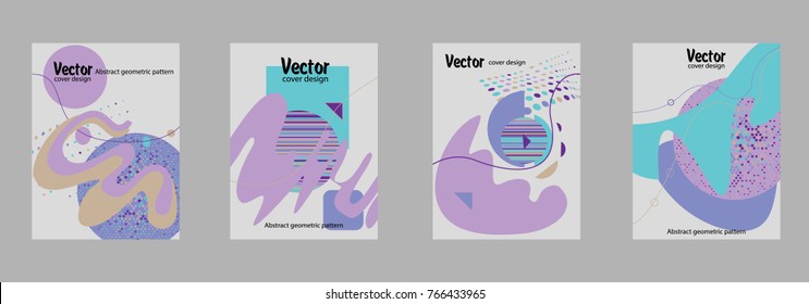 Covers templates set with bauhaus, memphis and hipster style graphic geometric elements. Applicable for placards, brochures, posters, covers and banners.