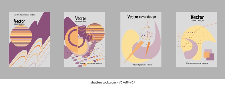 Covers templates set with bauhaus, memphis and hipster style graphic geometric elements. Applicable for placards, brochures, posters, covers and banners.
